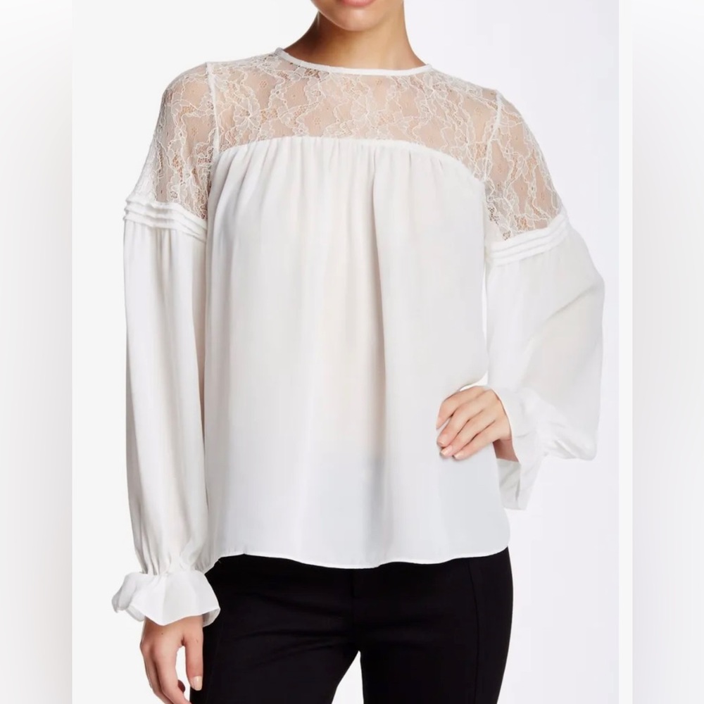 PARKER White Antonia Lace Combo Blouse Top Size XS NWT $255